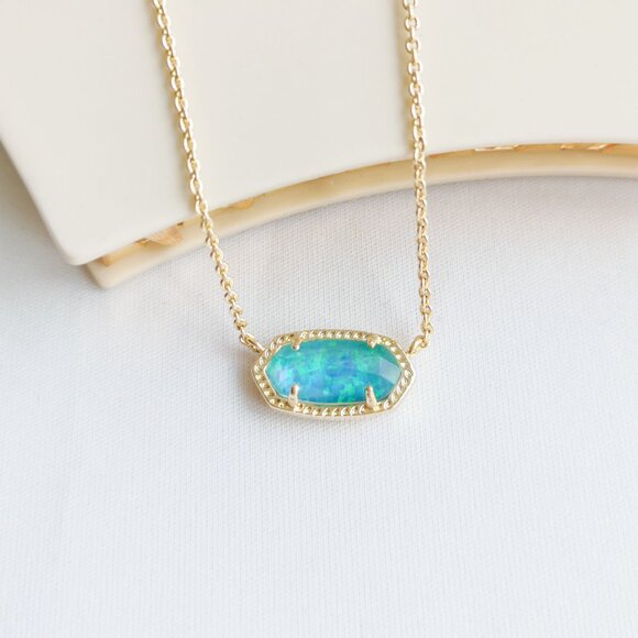 Kendra Scott Elisa Gold Aqua Kyocera Opal Necklace - Picture 2 of 4